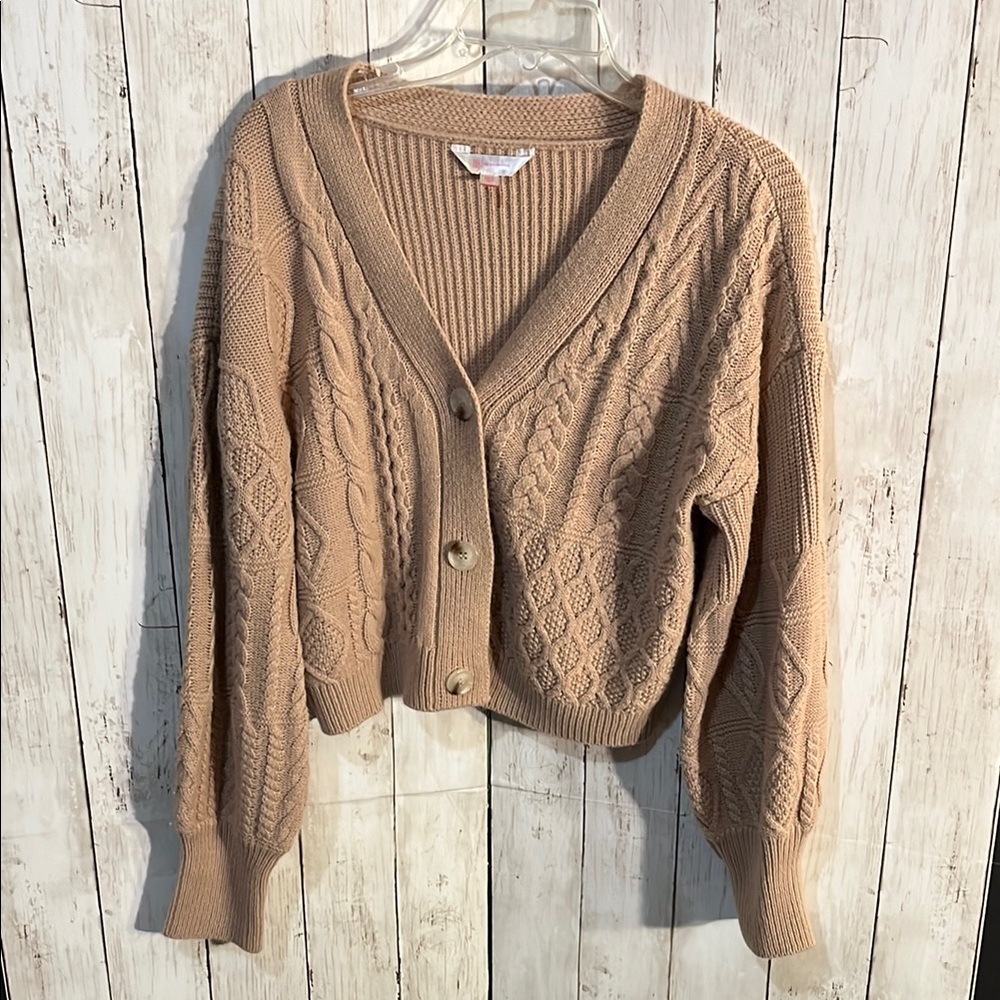 No Boundaries Tan Cable Knit Cardigan Sweater